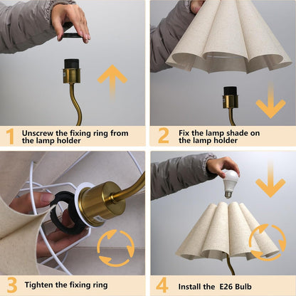Small Table Lamp, Bedside Nightstand Lamp with Umbrella Form Fabric Lampshade Black Base, Morden Mini Desk Lamp for Bedroom Home Office Decor