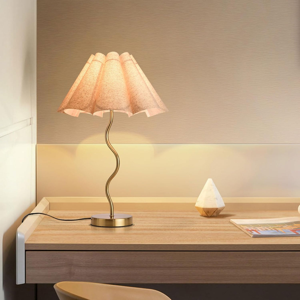 Small Table Lamp, Bedside Nightstand Lamp with Umbrella Form Fabric Lampshade Black Base, Morden Mini Desk Lamp for Bedroom Home Office Decor