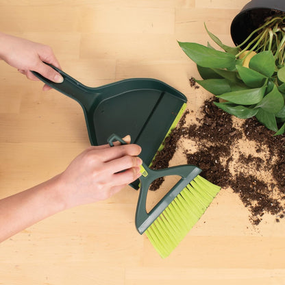 Mini Dustpan and Brush Set | Nesting Snap-On Design | Portable, Compact Dust Pan and Hand Broom for Cleaning, Green