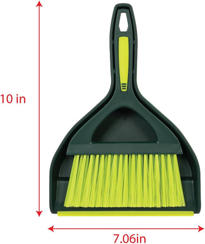 Mini Dustpan and Brush Set | Nesting Snap-On Design | Portable, Compact Dust Pan and Hand Broom for Cleaning, Green