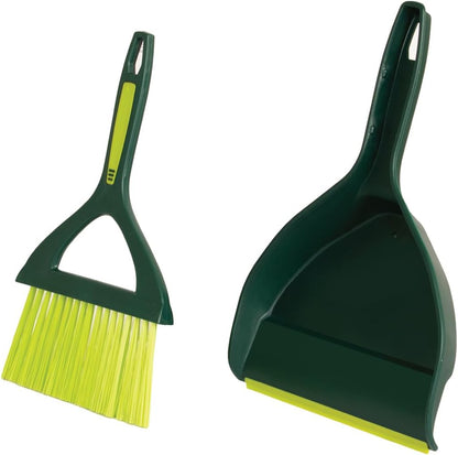 Mini Dustpan and Brush Set | Nesting Snap-On Design | Portable, Compact Dust Pan and Hand Broom for Cleaning, Green