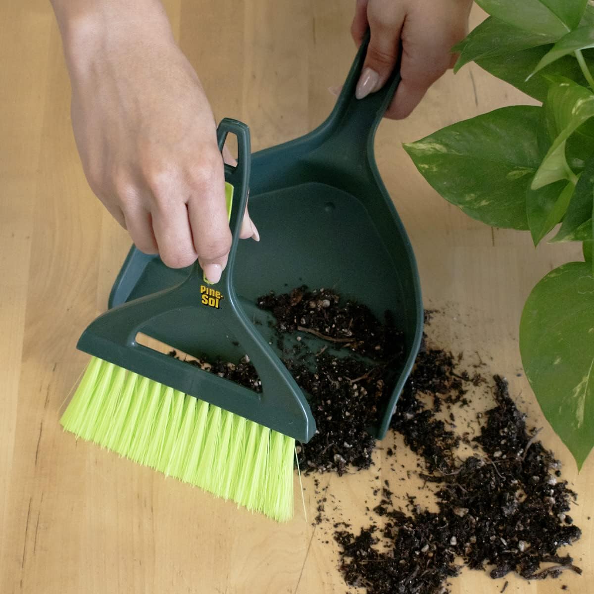Mini Dustpan and Brush Set | Nesting Snap-On Design | Portable, Compact Dust Pan and Hand Broom for Cleaning, Green