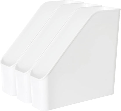 3 Pack File Folder Bin Storage, Plastic File Folder Bin Organizer with Handle (White)