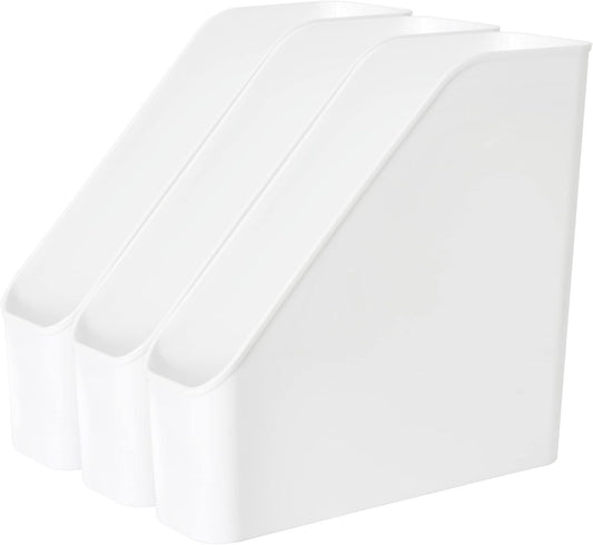 3 Pack File Folder Bin Storage, Plastic File Folder Bin Organizer with Handle (White)