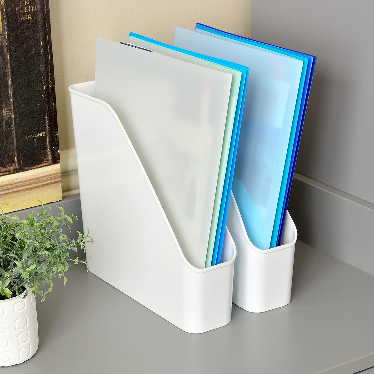 3 Pack File Folder Bin Storage, Plastic File Folder Bin Organizer with Handle (White)