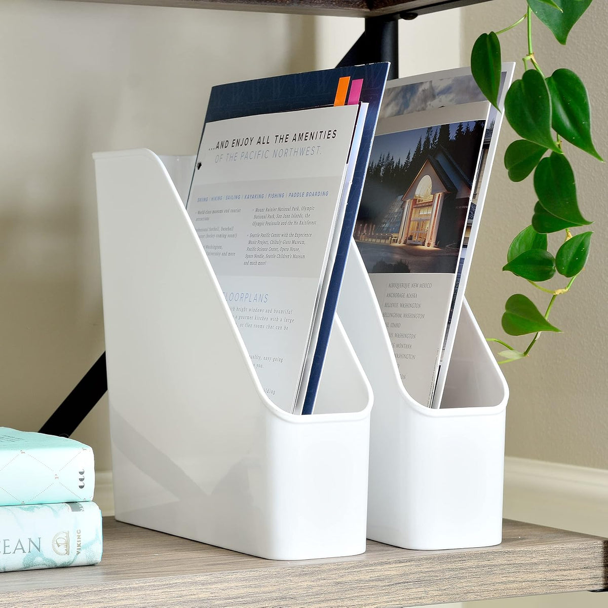 3 Pack File Folder Bin Storage, Plastic File Folder Bin Organizer with Handle (White)