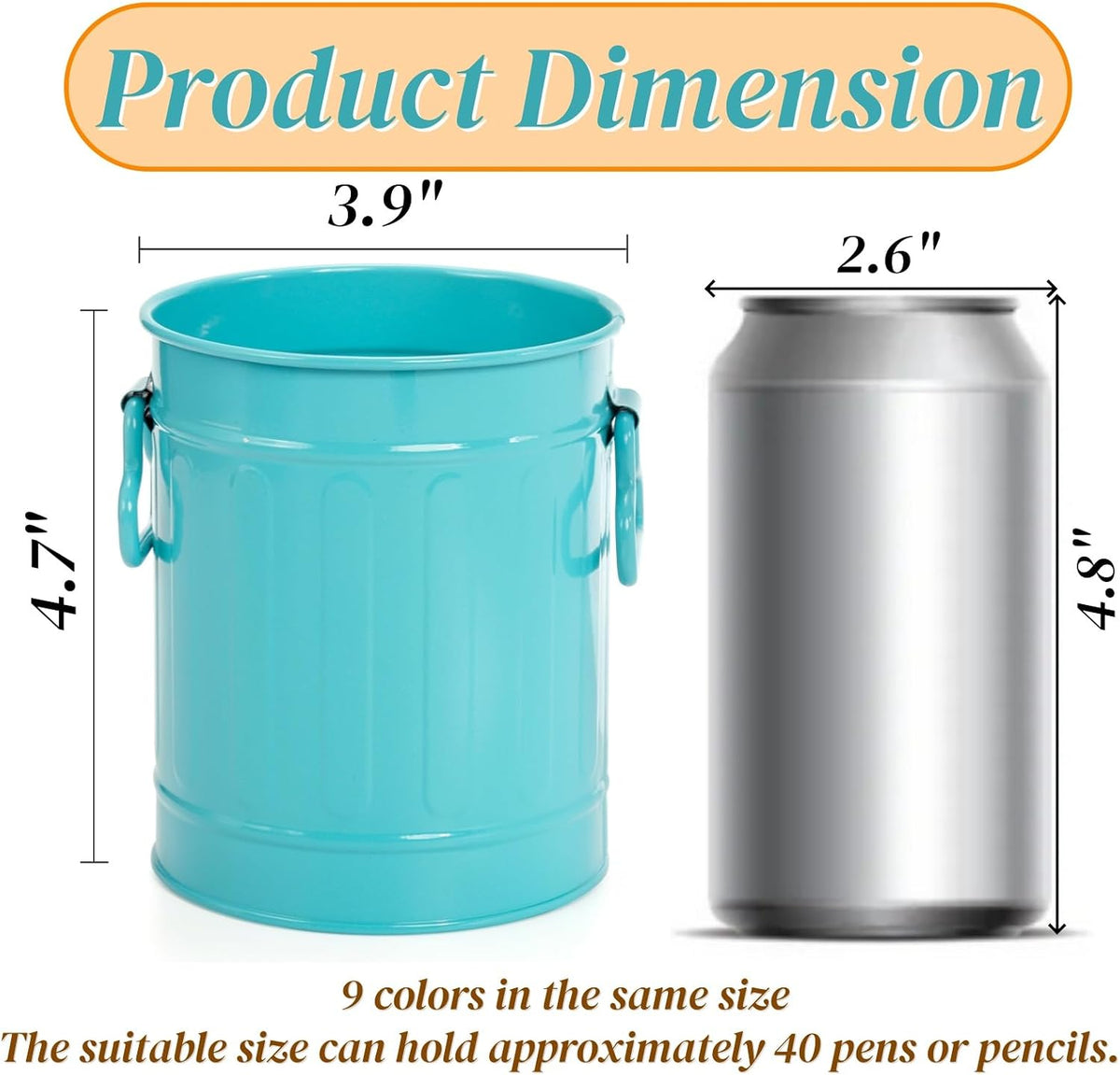 9 Pack Metal Pen Holder, Mini Pencil Bucket with Handle, Desktop Pencil Cup Makeup Brush Organizer, Desk Colorful Small Pails, Stationary Supplies Container for Office Classroom School Crafts