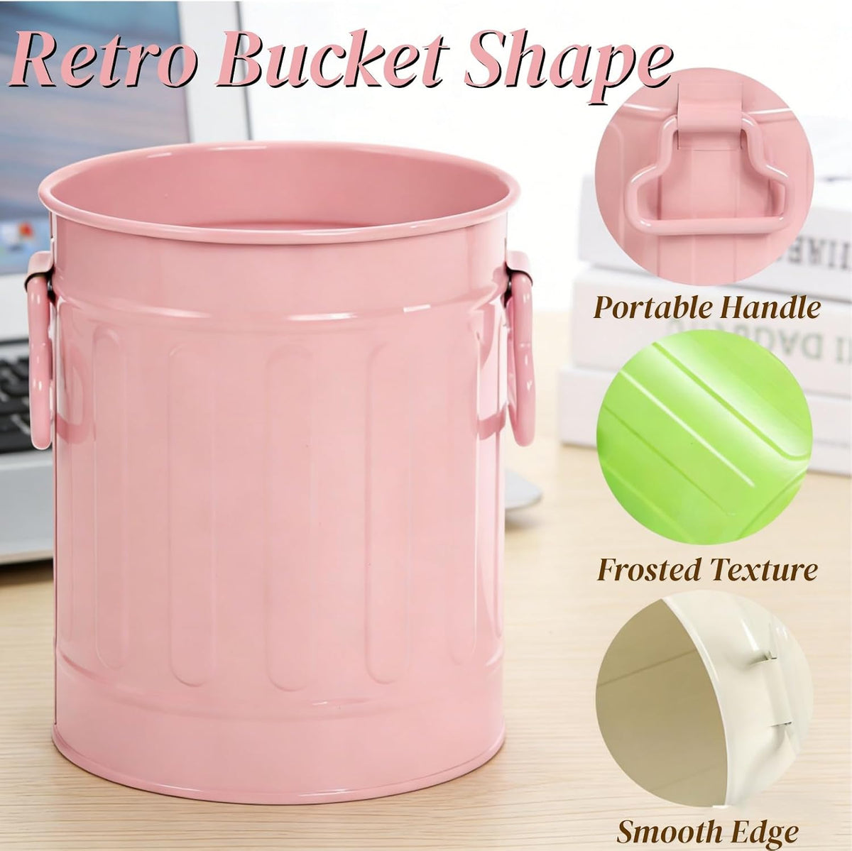9 Pack Metal Pen Holder, Mini Pencil Bucket with Handle, Desktop Pencil Cup Makeup Brush Organizer, Desk Colorful Small Pails, Stationary Supplies Container for Office Classroom School Crafts