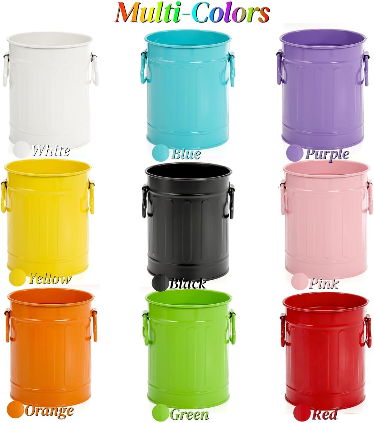 9 Pack Metal Pen Holder, Mini Pencil Bucket with Handle, Desktop Pencil Cup Makeup Brush Organizer, Desk Colorful Small Pails, Stationary Supplies Container for Office Classroom School Crafts