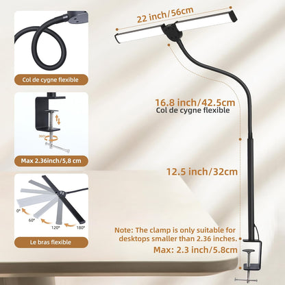 Led Desk Lamp for Home Office, Eye-Care Desk Light Clamp, Black