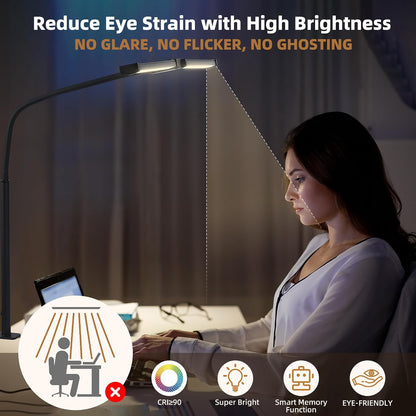Led Desk Lamp for Home Office, Eye-Care Desk Light Clamp, Black