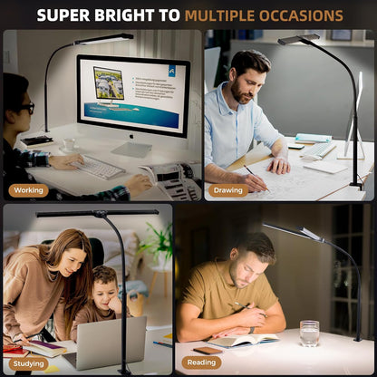 Led Desk Lamp for Home Office, Eye-Care Desk Light Clamp, Black