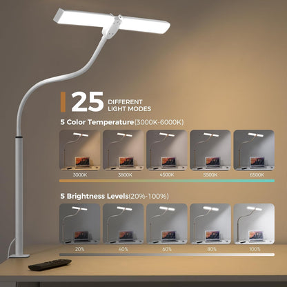 Led Desk Lamp for Home Office, Eye-Care Desk Light Clamp, Black