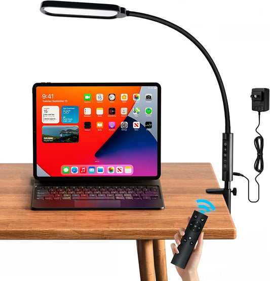 LUJOLUMIN 18W LED Clamp on Lamp with Remote Control and US Adapter