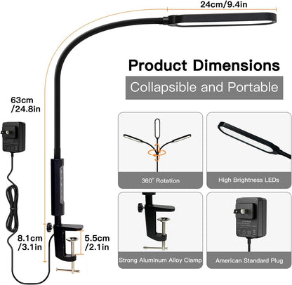 LUJOLUMIN 18W LED Clamp on Lamp with Remote Control and US Adapter