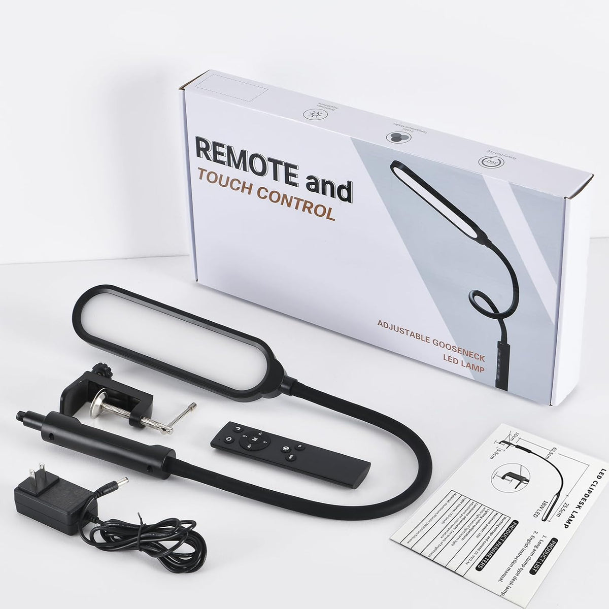 LUJOLUMIN 18W LED Clamp on Lamp with Remote Control and US Adapter