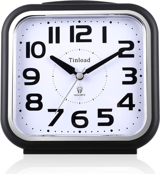 5.5" Large Analog Alarm Clock Silent Non Ticking, Gentle Wake, Beep Sounds, Increasing Volume, Battery Operated Snooze and Manual Light, Easy Set, Black (Best for Elder)
