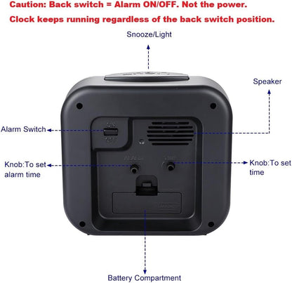 5.5" Large Analog Alarm Clock Silent Non Ticking, Gentle Wake, Beep Sounds, Increasing Volume, Battery Operated Snooze and Manual Light, Easy Set, Black (Best for Elder)