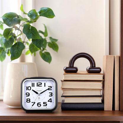 5.5" Large Analog Alarm Clock Silent Non Ticking, Gentle Wake, Beep Sounds, Increasing Volume, Battery Operated Snooze and Manual Light, Easy Set, Black (Best for Elder)