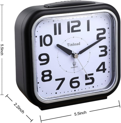 5.5" Large Analog Alarm Clock Silent Non Ticking, Gentle Wake, Beep Sounds, Increasing Volume, Battery Operated Snooze and Manual Light, Easy Set, Black (Best for Elder)