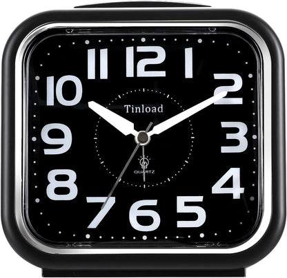 5.5" Large Analog Alarm Clock Silent Non Ticking, Gentle Wake, Beep Sounds, Increasing Volume, Battery Operated Snooze and Manual Light, Easy Set, Black (Best for Elder)