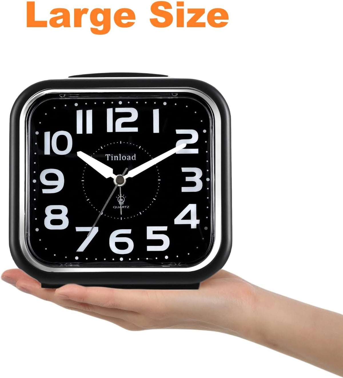 5.5" Large Analog Alarm Clock Silent Non Ticking, Gentle Wake, Beep Sounds, Increasing Volume, Battery Operated Snooze and Manual Light, Easy Set, Black (Best for Elder)