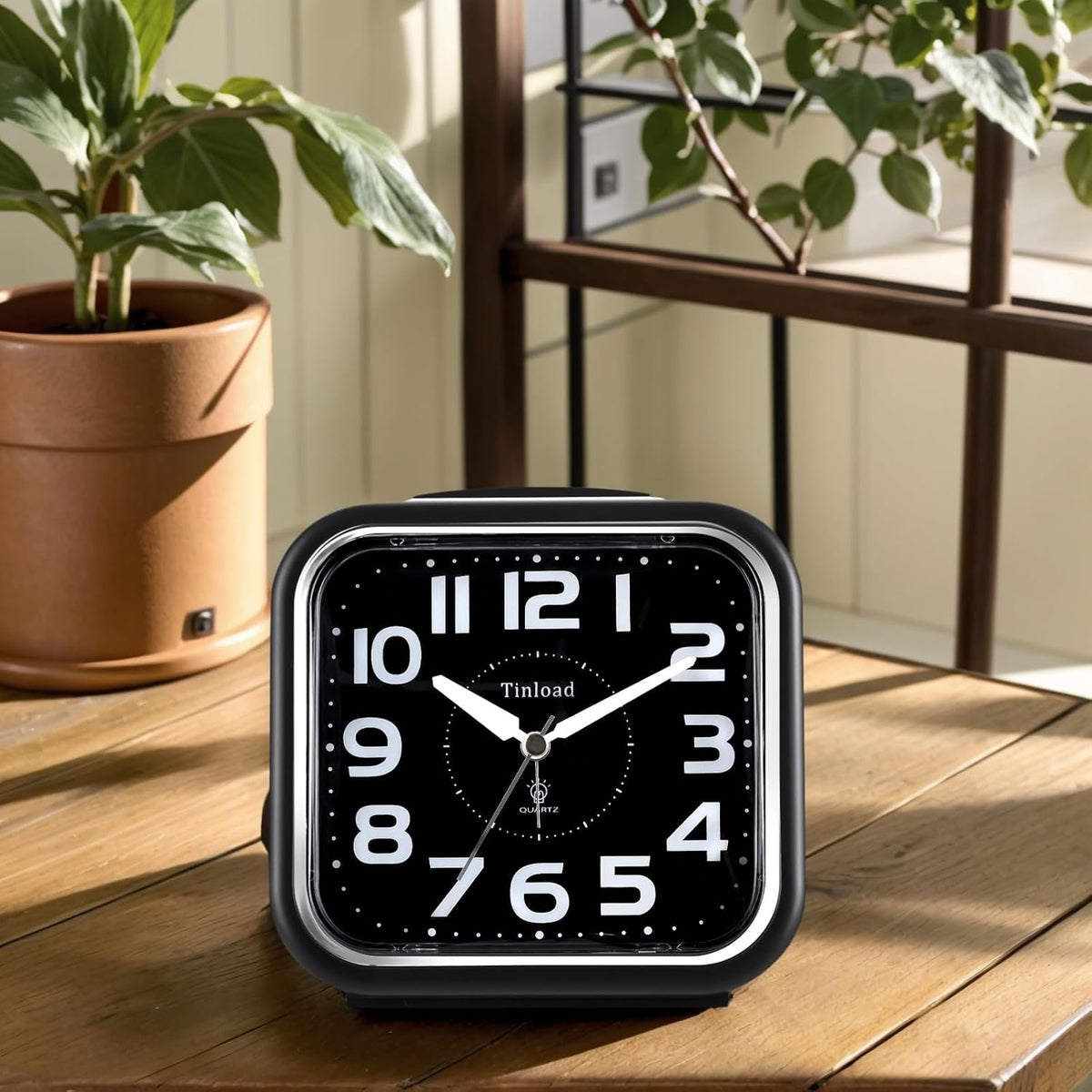 5.5" Large Analog Alarm Clock Silent Non Ticking, Gentle Wake, Beep Sounds, Increasing Volume, Battery Operated Snooze and Manual Light, Easy Set, Black (Best for Elder)