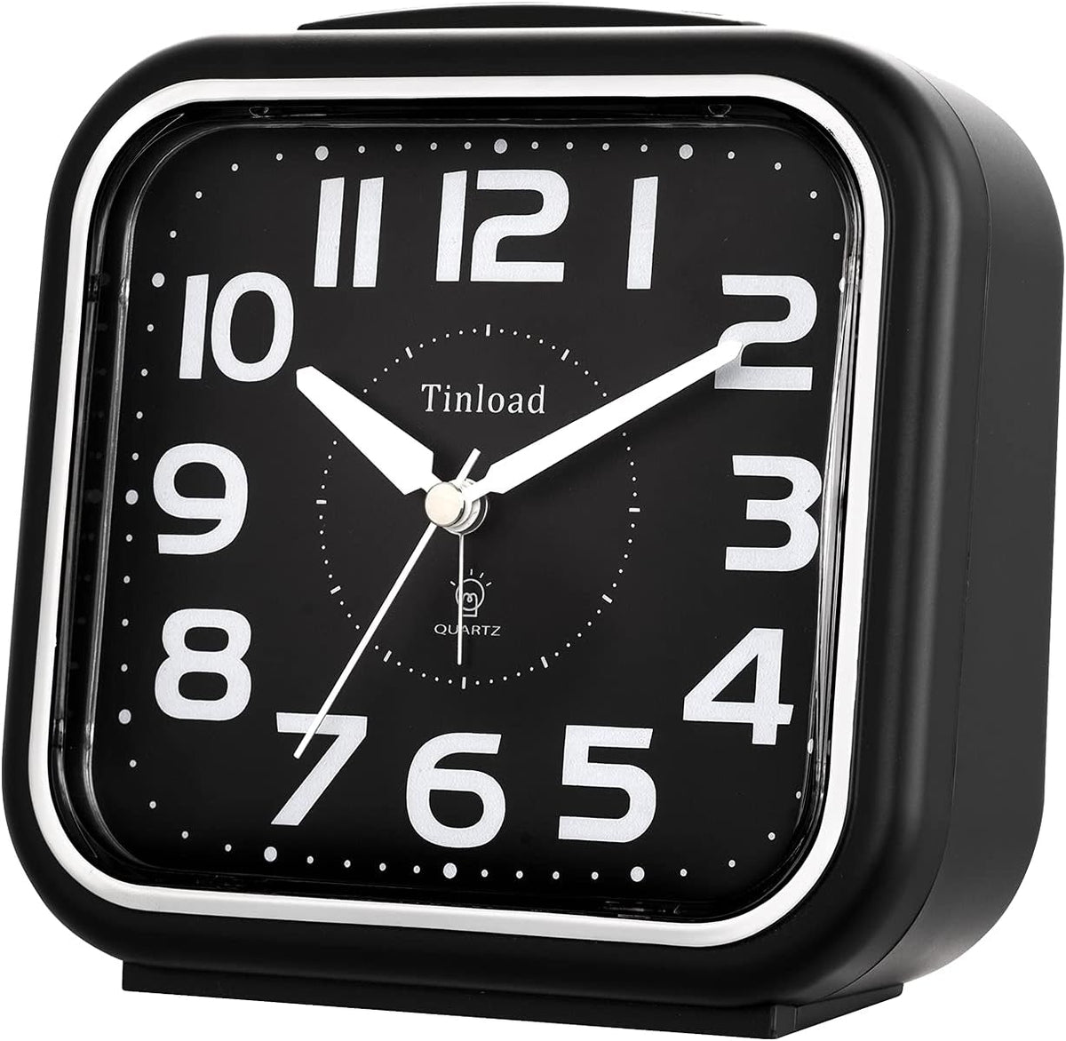 5.5" Large Analog Alarm Clock Silent Non Ticking, Gentle Wake, Beep Sounds, Increasing Volume, Battery Operated Snooze and Manual Light, Easy Set, Black (Best for Elder)
