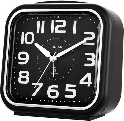 5.5" Large Analog Alarm Clock Silent Non Ticking, Gentle Wake, Beep Sounds, Increasing Volume, Battery Operated Snooze and Manual Light, Easy Set, Black (Best for Elder)
