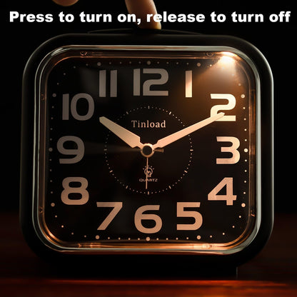 5.5" Large Analog Alarm Clock Silent Non Ticking, Gentle Wake, Beep Sounds, Increasing Volume, Battery Operated Snooze and Manual Light, Easy Set, Black (Best for Elder)