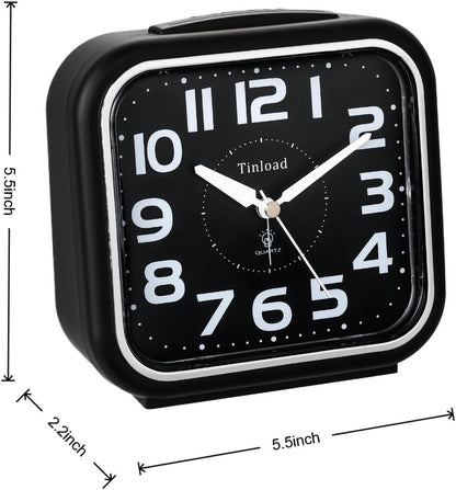 5.5" Large Analog Alarm Clock Silent Non Ticking, Gentle Wake, Beep Sounds, Increasing Volume, Battery Operated Snooze and Manual Light, Easy Set, Black (Best for Elder)