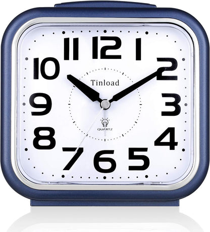 5.5" Large Analog Alarm Clock Silent Non Ticking, Gentle Wake, Beep Sounds, Increasing Volume, Battery Operated Snooze and Manual Light, Easy Set, Black (Best for Elder)