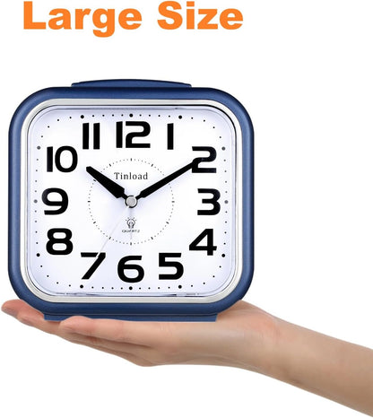 5.5" Large Analog Alarm Clock Silent Non Ticking, Gentle Wake, Beep Sounds, Increasing Volume, Battery Operated Snooze and Manual Light, Easy Set, Black (Best for Elder)