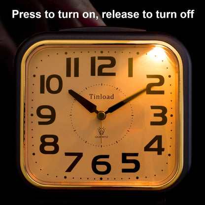 5.5" Large Analog Alarm Clock Silent Non Ticking, Gentle Wake, Beep Sounds, Increasing Volume, Battery Operated Snooze and Manual Light, Easy Set, Black (Best for Elder)