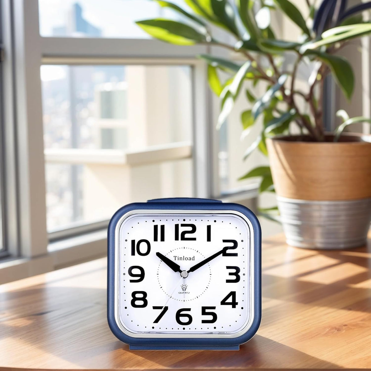 5.5" Large Analog Alarm Clock Silent Non Ticking, Gentle Wake, Beep Sounds, Increasing Volume, Battery Operated Snooze and Manual Light, Easy Set, Black (Best for Elder)