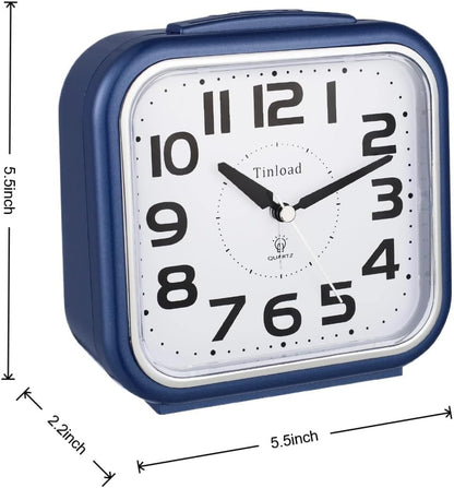 5.5" Large Analog Alarm Clock Silent Non Ticking, Gentle Wake, Beep Sounds, Increasing Volume, Battery Operated Snooze and Manual Light, Easy Set, Black (Best for Elder)