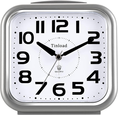 5.5" Large Analog Alarm Clock Silent Non Ticking, Gentle Wake, Beep Sounds, Increasing Volume, Battery Operated Snooze and Manual Light, Easy Set, Black (Best for Elder)