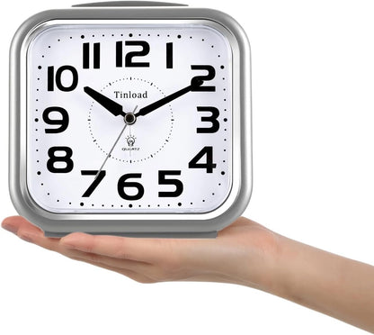 5.5" Large Analog Alarm Clock Silent Non Ticking, Gentle Wake, Beep Sounds, Increasing Volume, Battery Operated Snooze and Manual Light, Easy Set, Black (Best for Elder)
