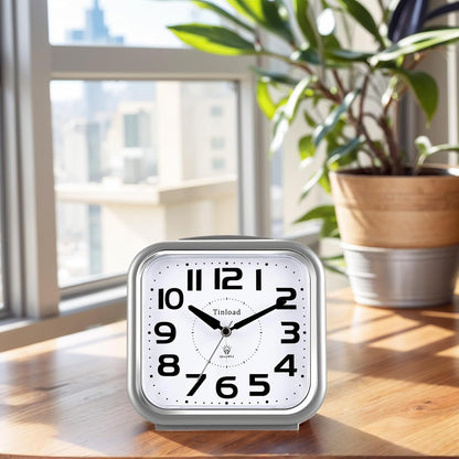 5.5" Large Analog Alarm Clock Silent Non Ticking, Gentle Wake, Beep Sounds, Increasing Volume, Battery Operated Snooze and Manual Light, Easy Set, Black (Best for Elder)