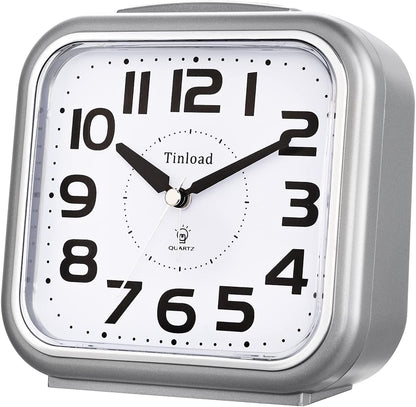 5.5" Large Analog Alarm Clock Silent Non Ticking, Gentle Wake, Beep Sounds, Increasing Volume, Battery Operated Snooze and Manual Light, Easy Set, Black (Best for Elder)