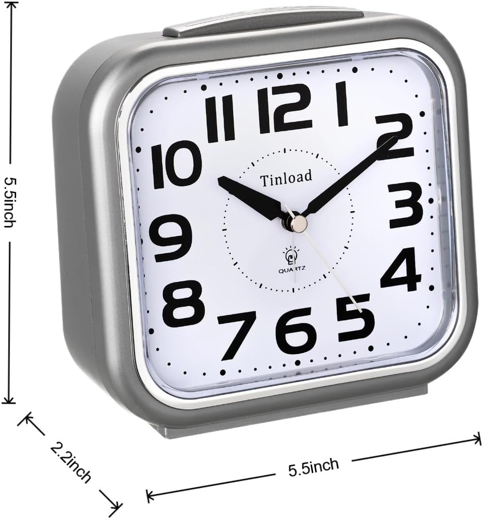 5.5" Large Analog Alarm Clock Silent Non Ticking, Gentle Wake, Beep Sounds, Increasing Volume, Battery Operated Snooze and Manual Light, Easy Set, Black (Best for Elder)