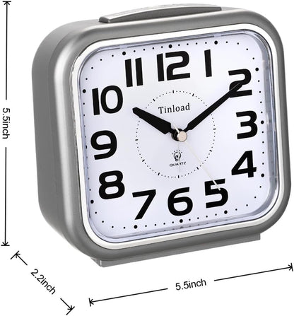5.5" Large Analog Alarm Clock Silent Non Ticking, Gentle Wake, Beep Sounds, Increasing Volume, Battery Operated Snooze and Manual Light, Easy Set, Black (Best for Elder)