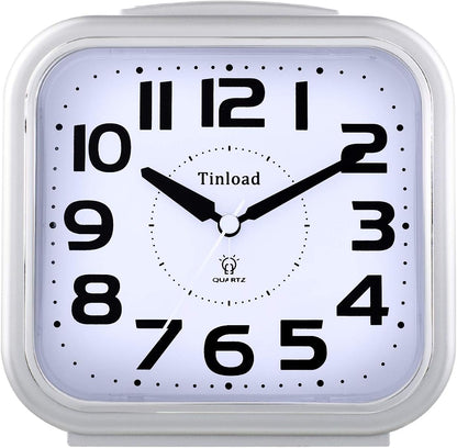 5.5" Large Analog Alarm Clock Silent Non Ticking, Gentle Wake, Beep Sounds, Increasing Volume, Battery Operated Snooze and Manual Light, Easy Set, Black (Best for Elder)