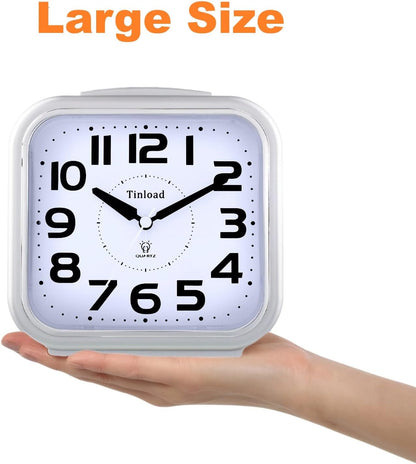5.5" Large Analog Alarm Clock Silent Non Ticking, Gentle Wake, Beep Sounds, Increasing Volume, Battery Operated Snooze and Manual Light, Easy Set, Black (Best for Elder)