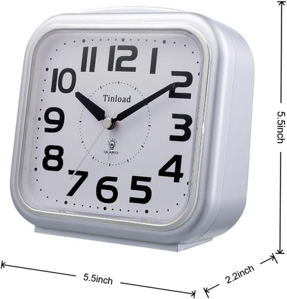 5.5" Large Analog Alarm Clock Silent Non Ticking, Gentle Wake, Beep Sounds, Increasing Volume, Battery Operated Snooze and Manual Light, Easy Set, Black (Best for Elder)