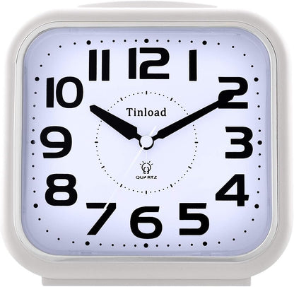 5.5" Large Analog Alarm Clock Silent Non Ticking, Gentle Wake, Beep Sounds, Increasing Volume, Battery Operated Snooze and Manual Light, Easy Set, Black (Best for Elder)