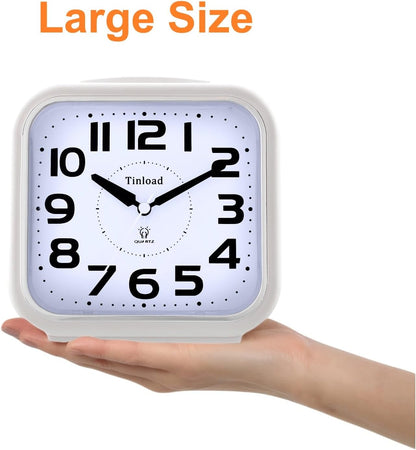 5.5" Large Analog Alarm Clock Silent Non Ticking, Gentle Wake, Beep Sounds, Increasing Volume, Battery Operated Snooze and Manual Light, Easy Set, Black (Best for Elder)