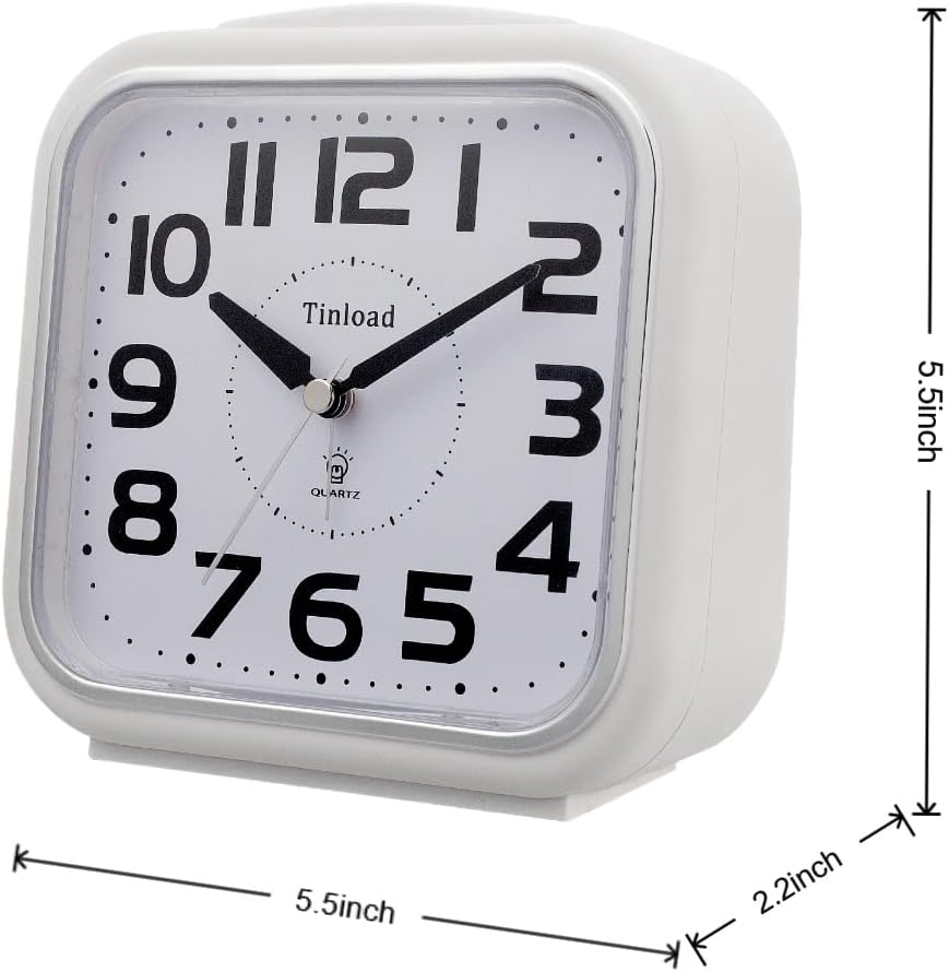 5.5" Large Analog Alarm Clock Silent Non Ticking, Gentle Wake, Beep Sounds, Increasing Volume, Battery Operated Snooze and Manual Light, Easy Set, Black (Best for Elder)