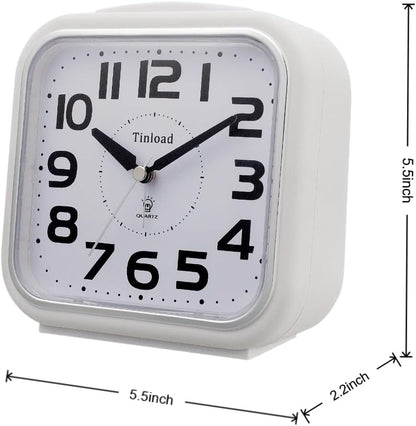 5.5" Large Analog Alarm Clock Silent Non Ticking, Gentle Wake, Beep Sounds, Increasing Volume, Battery Operated Snooze and Manual Light, Easy Set, Black (Best for Elder)