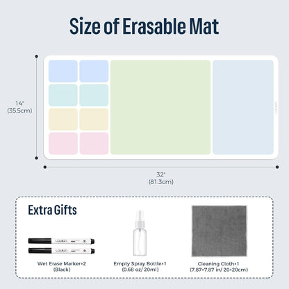 Non-Slip Dry Erase Desk Mat, 32''x14'' Writing Mouse Pad for Office